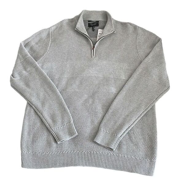 NWT Nordstrom Men’s Shop Light Heather Grey Cotton Cashmere Mock Turtle Zip Neck - Picture 2 of 9